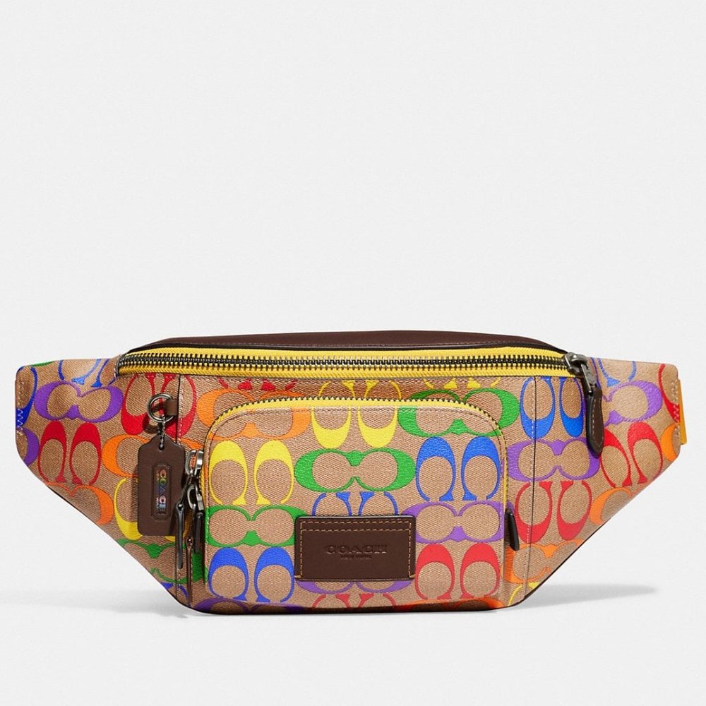 🌈 Coach Track Belt Bag In Rainbow Signature Canvas *Special Edition*
